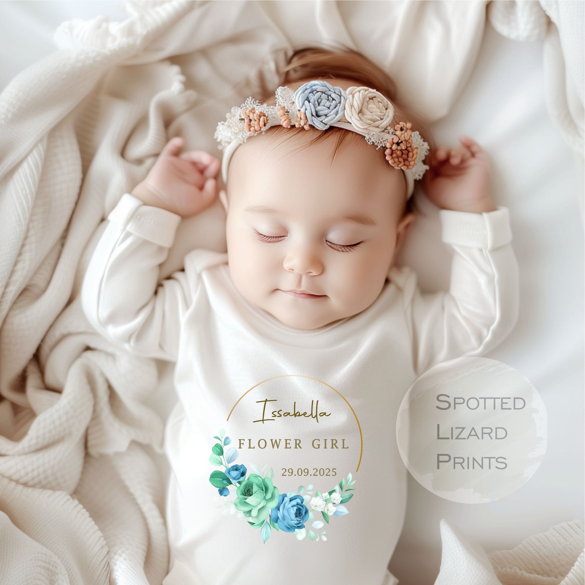 Personalised Flower Girl Baby Rompersuit/Sleepsuit/Bodysuit Thank you, Wedding Gift, Flower Girl Gift