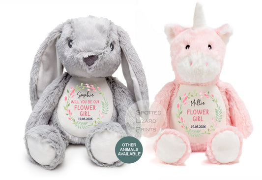 Thankyou teddy for flower girl and bridesmaids. Personalised Teddy for kids.