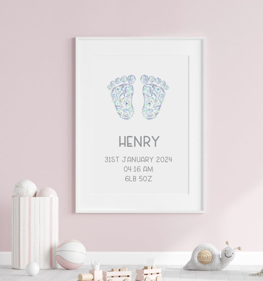 new baby nursery gift personalised with foot prints