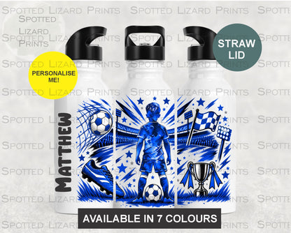 Personalised Football Kids Water Bottle, Stainless Steel Bottle with Straw | School Drink Bottle | 600ml, Football Team