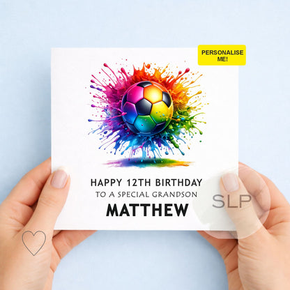 Football Birthday Card, Personalised 7th, 8th, 9th, 10th, Any Age Birthday Card for Son, Grandson, Brother, Nephew, Soccer Birthday Card