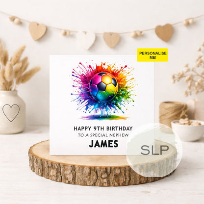 Football Birthday Card, Personalised 7th, 8th, 9th, 10th, Any Age Birthday Card for Son, Grandson, Brother, Nephew, Soccer Birthday Card