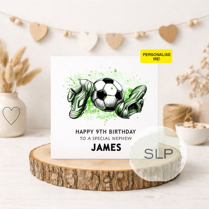 Football Birthday Card, Personalised 7th, 8th, 9th, 10th, Any Age Birthday Card for Son, Grandson, Brother, Nephew, Soccer Birthday Card