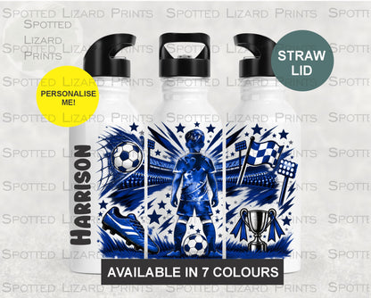 Personalised Football Kids Water Bottle, Stainless Steel Bottle with Straw | School Drink Bottle | 600ml, Football Team