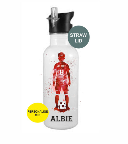 Personalised Football Kids Water Bottle, Stainless Steel Bottle with Straw | Nursery & School Drink Bottle | 600ml, Football Team
