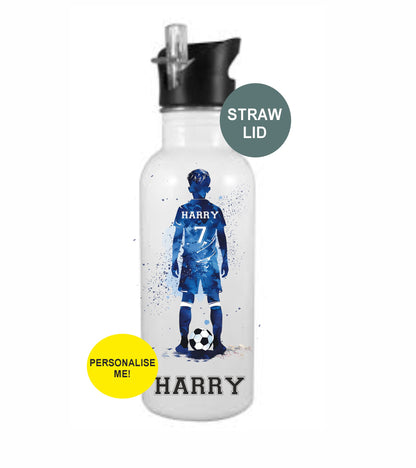 Personalised Football Kids Water Bottle, Stainless Steel Bottle with Straw | Nursery & School Drink Bottle | 600ml, Football Team