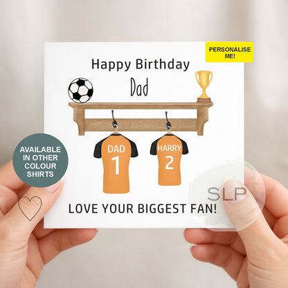 Personalised Football Dad Birthday Card – Custom Name & Number Shirt Card – Dad or Daddy – Football Fan Birthday Card – 25 Shirt Colours
