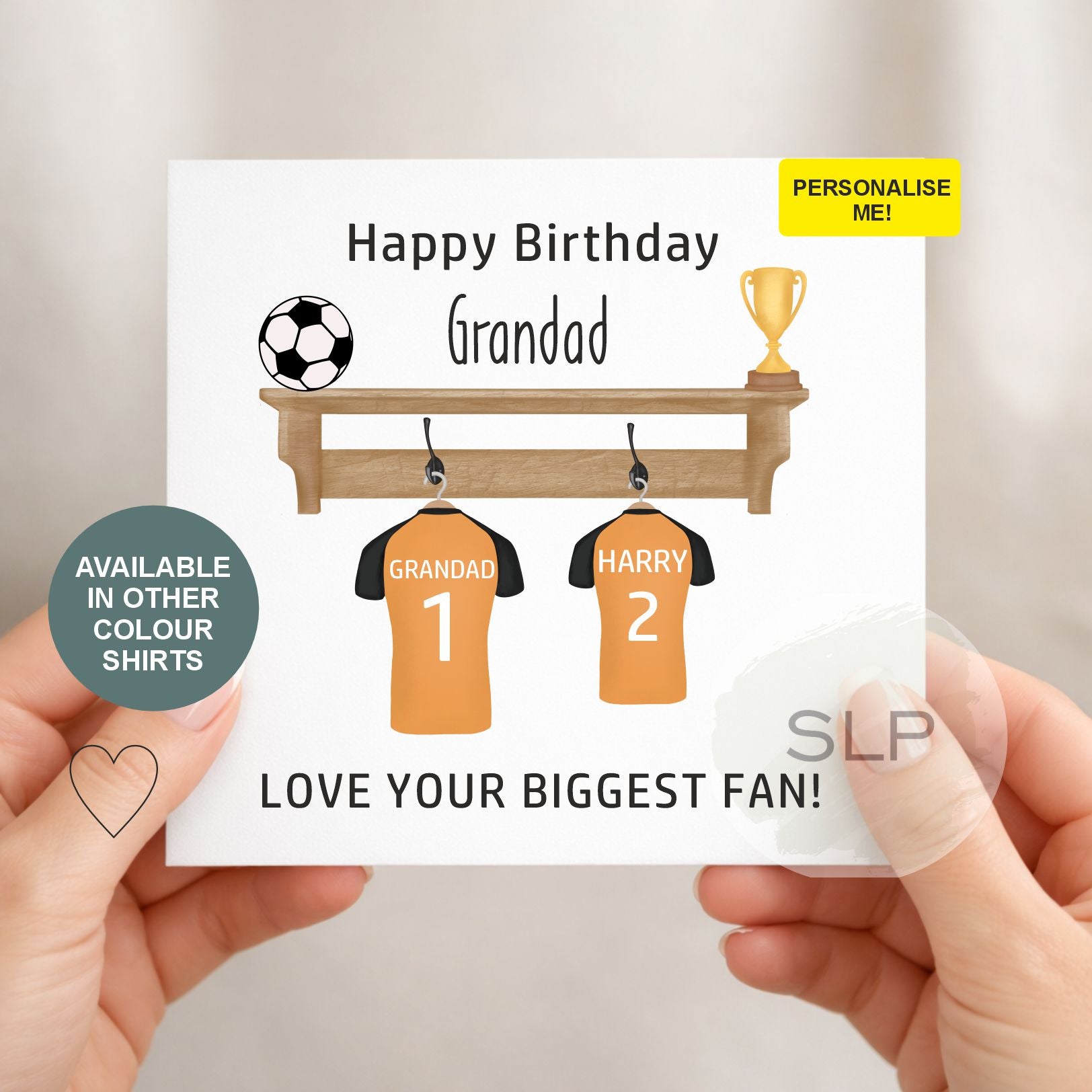 Personalised Grandad Football Birthday Card – Custom Name & Number Shirts – Grandad Birthday Card from Grandchildren – 25 Colour Options