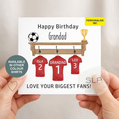 Personalised Grandad Football Birthday Card – Custom Name & Number Shirts – Grandad Birthday Card from Grandchildren – 25 Colour Options