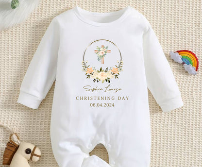 white rompersuit for christening day