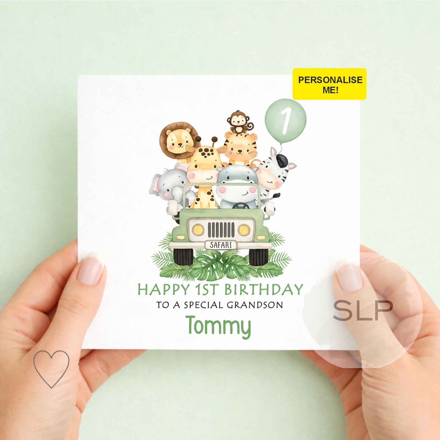 Personalised Safari First Birthday Card For Son, Grandson, Nephew, Godson | Jungle Birthday | Safari Animals 1st Birthday Card | Zoo Animals