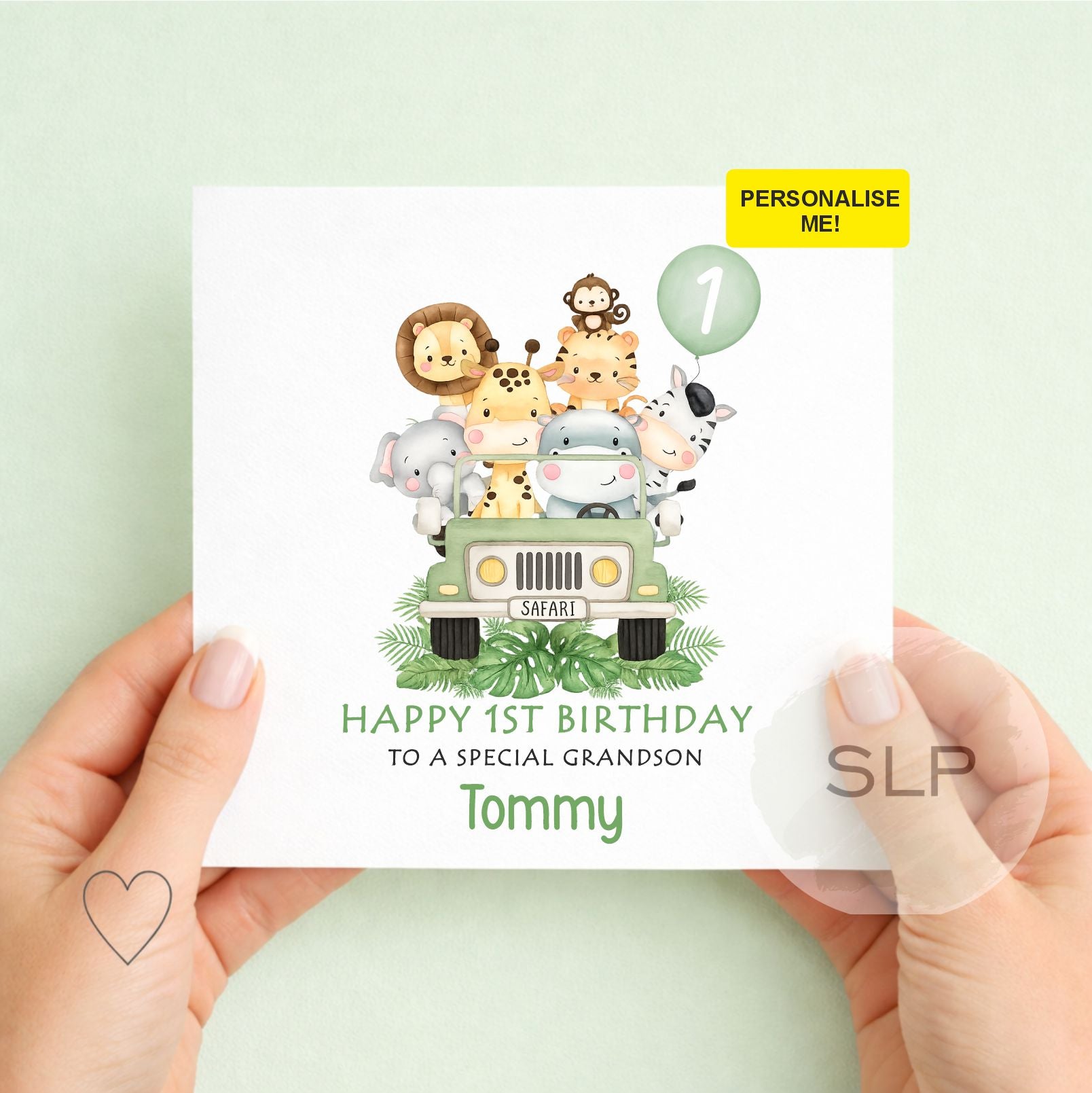 Personalised Safari First Birthday Card For Son, Grandson, Nephew, Godson | Jungle Birthday | Safari Animals 1st Birthday Card | Zoo Animals