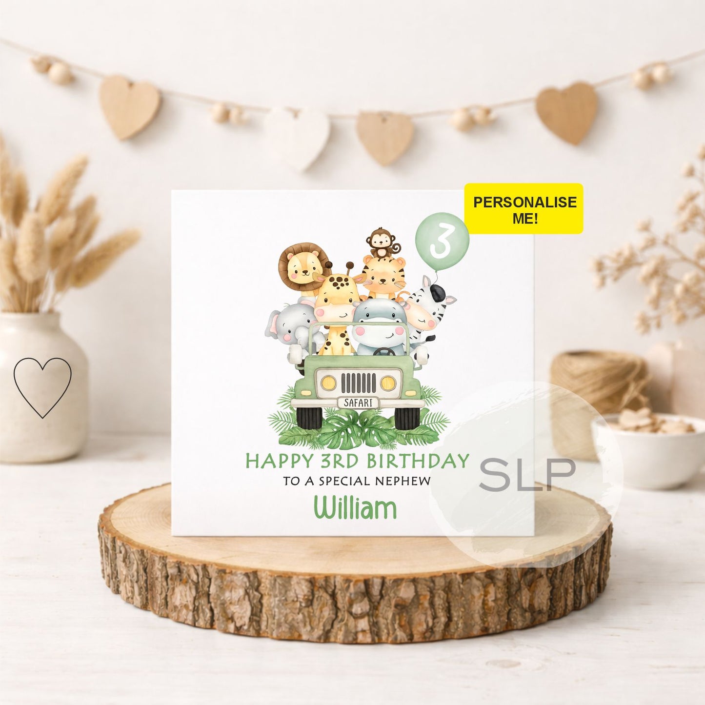 Personalised Safari First Birthday Card For Son, Grandson, Nephew, Godson | Jungle Birthday | Safari Animals 1st Birthday Card | Zoo Animals