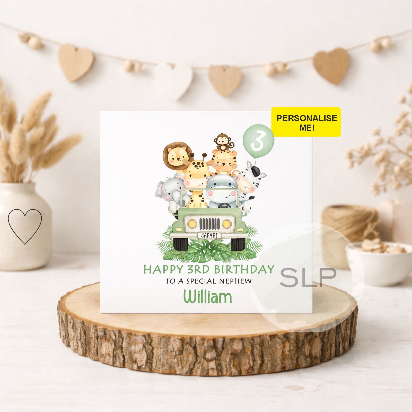 Personalised Safari First Birthday Card For Son, Grandson, Nephew, Godson | Jungle Birthday | Safari Animals 1st Birthday Card | Zoo Animals