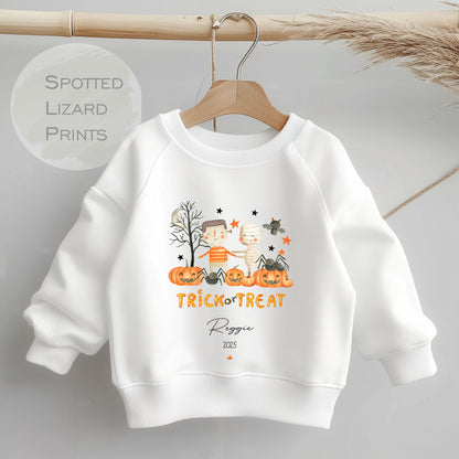 Personalised Cute Halloween Kids Sweatshirt Cute Pumpkin, Unisex Halloween Outfit, Spooky Outfit Trick or Treat Sweatshirt, Halloween jumper