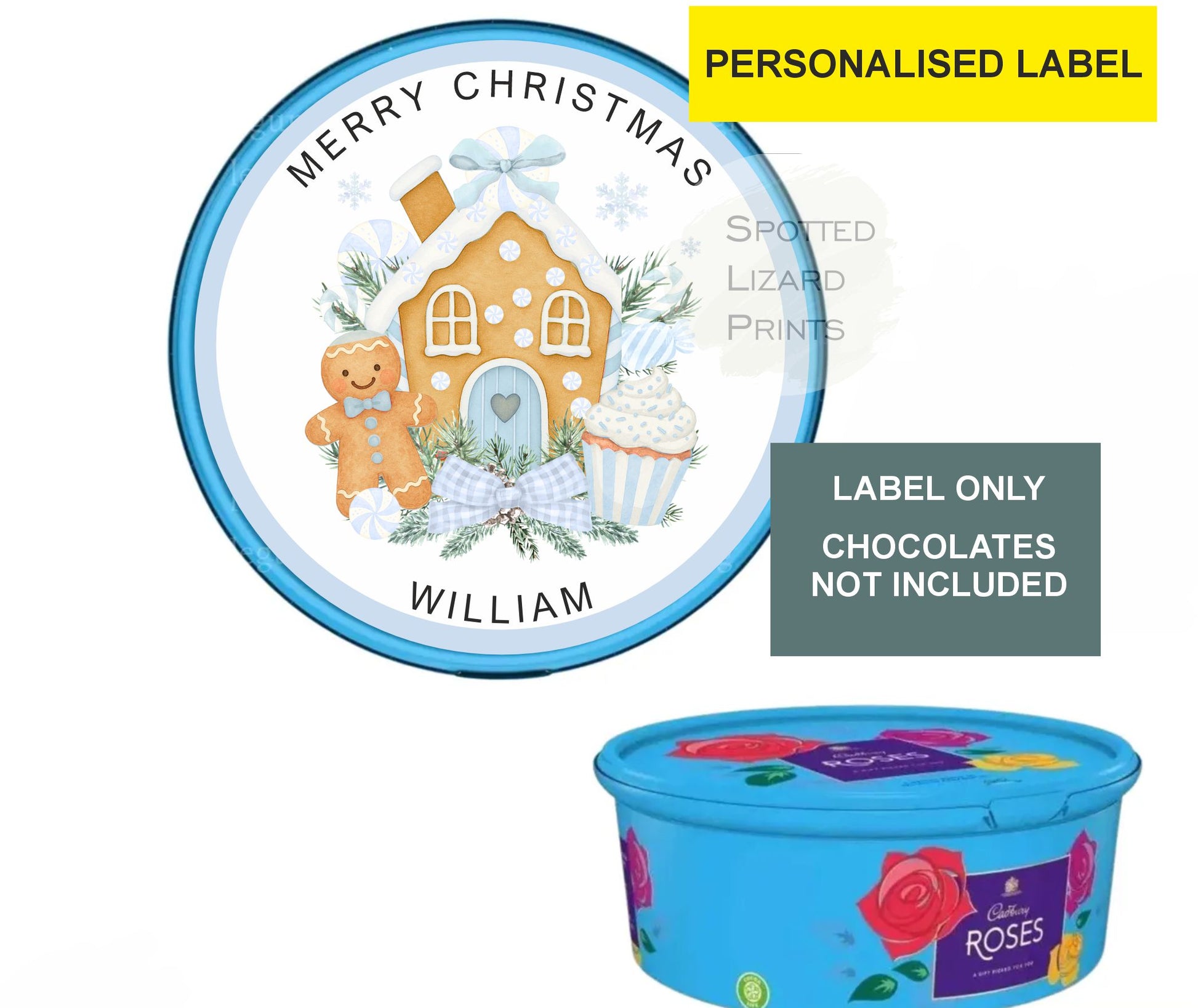 Personalised Christmas Chocolate Tub Labels, Merry Christmas Stickers