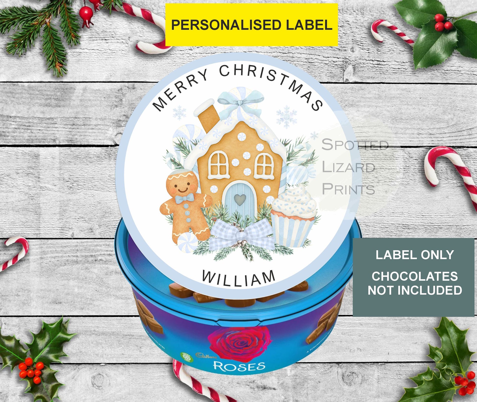 Personalised Christmas Chocolate Tub Labels, Merry Christmas Stickers
