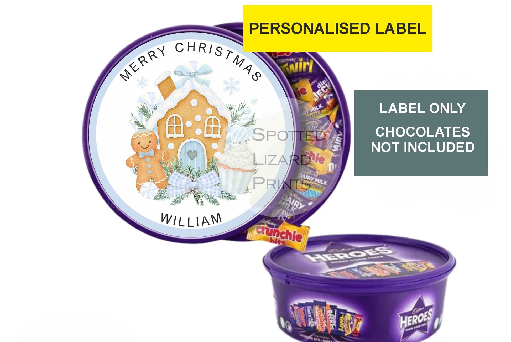 Personalised Christmas Chocolate Tub Labels, Merry Christmas Stickers