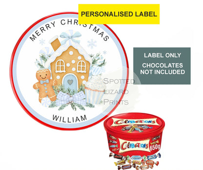 Personalised Christmas Chocolate Tub Labels, Merry Christmas Stickers