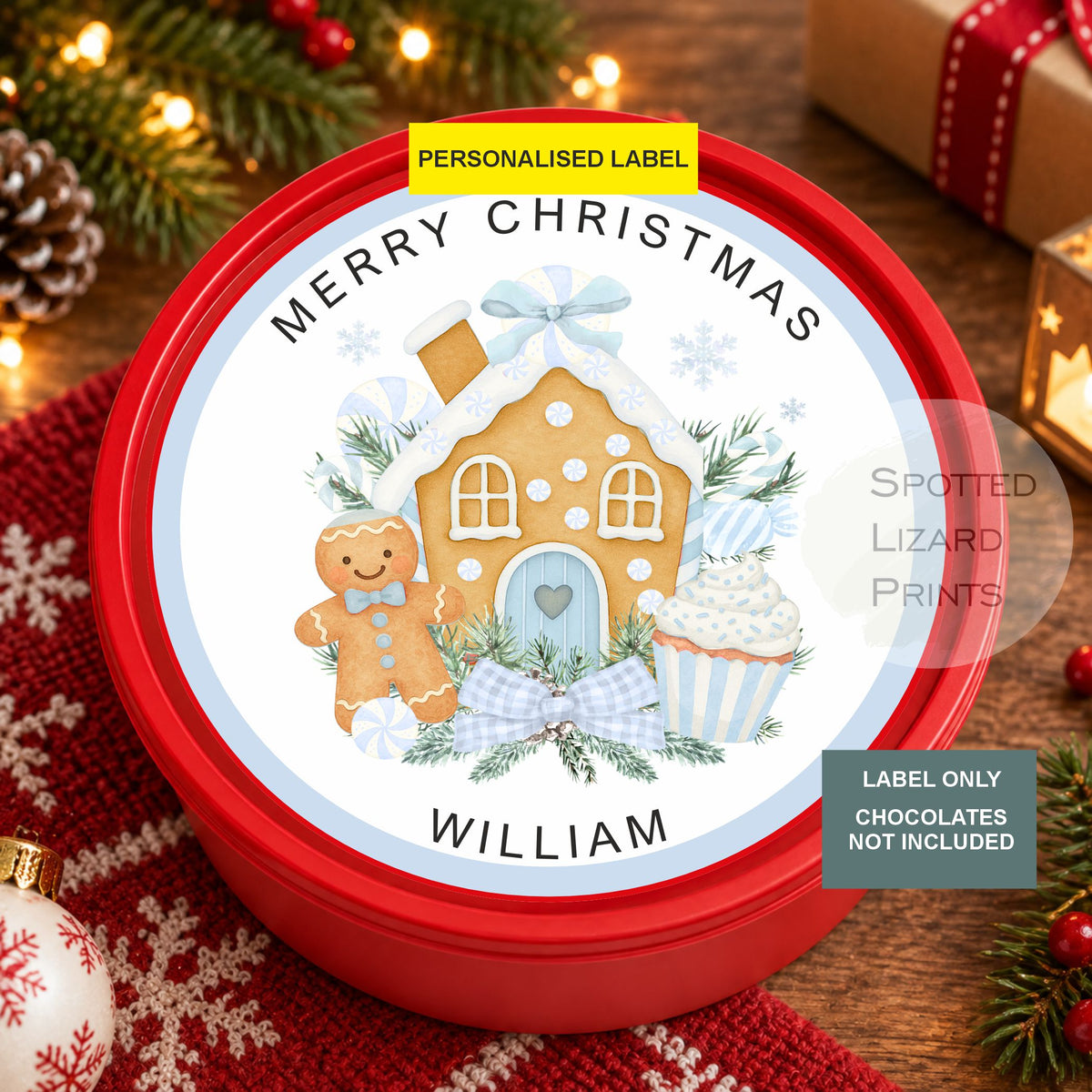 Personalised Christmas Chocolate Tub Sticker, Santa Mail Treat Tub Label, Christmas Eve Sweet Sticker, Kids Xmas Gift