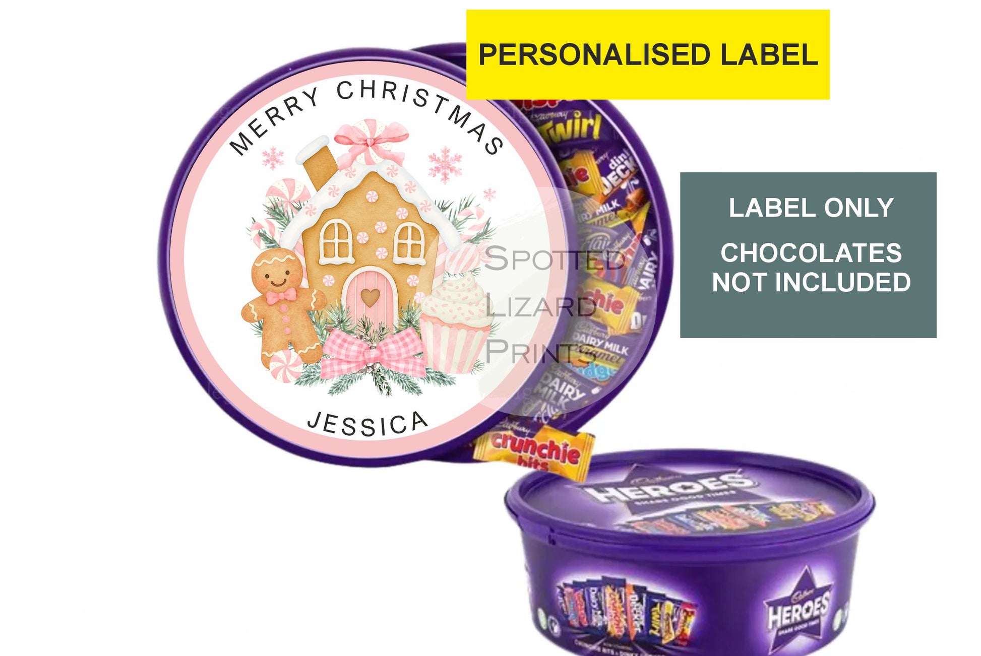 Personalised Christmas Chocolate Tub Labels, Merry Christmas Stickers