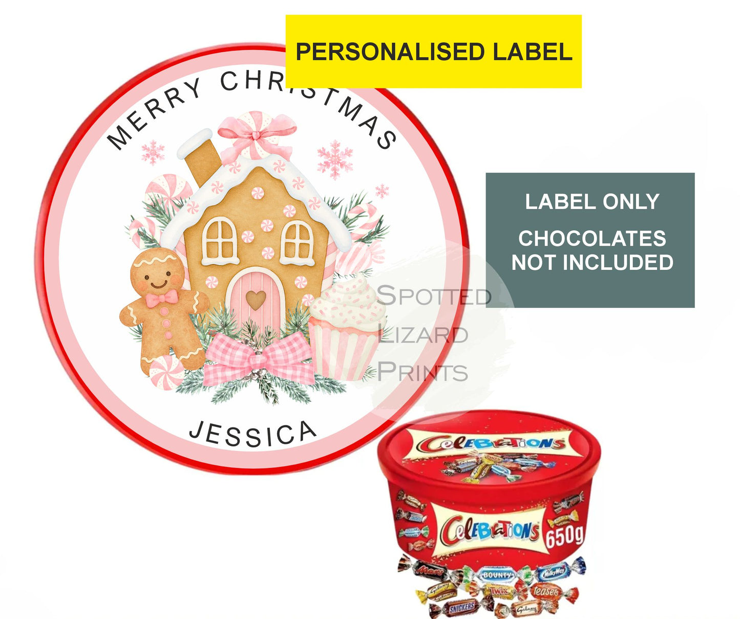 Personalised Christmas Chocolate Tub Labels, Merry Christmas Stickers