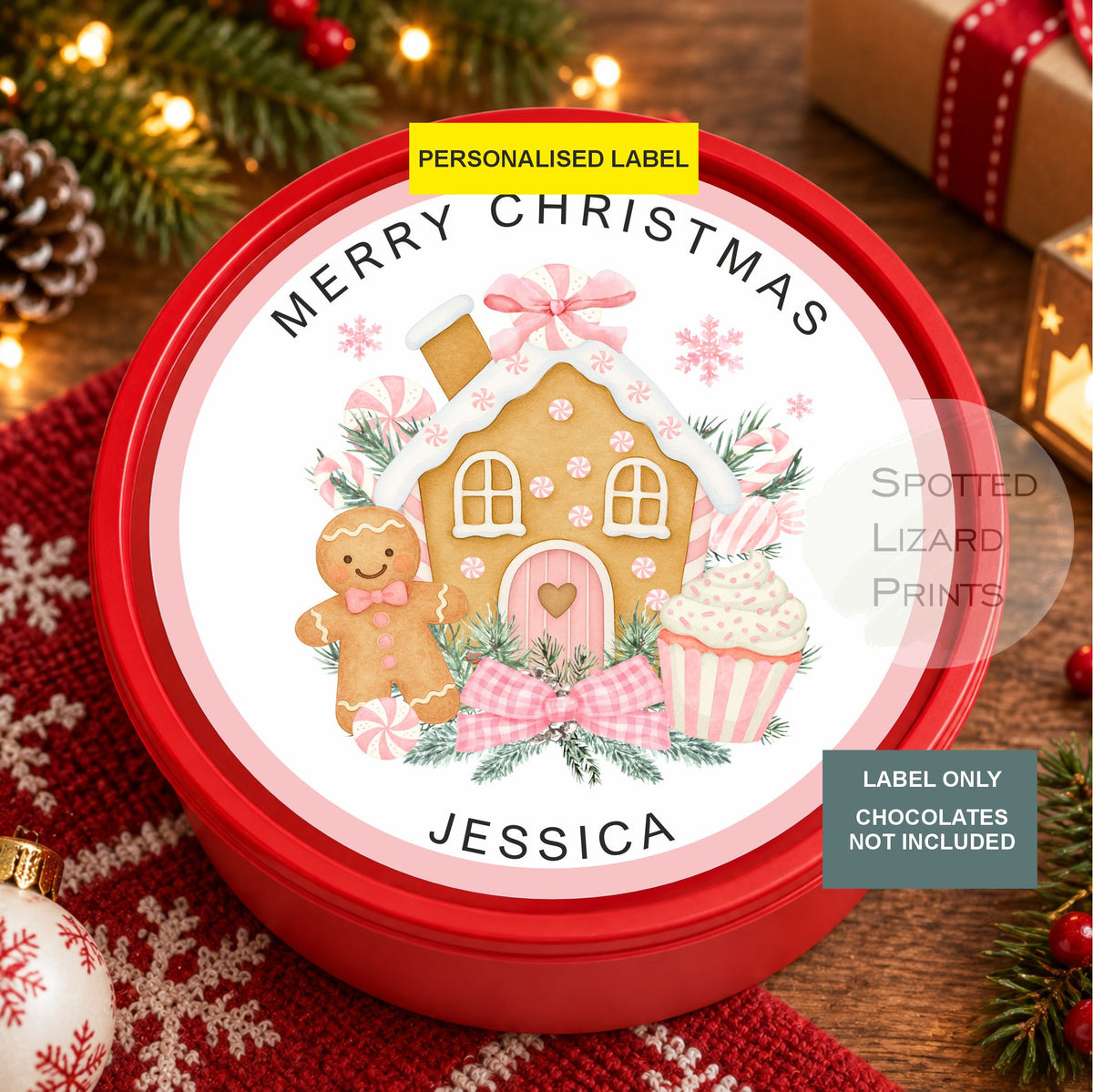 Personalised Christmas Chocolate Tub Sticker, Santa Mail Treat Tub Label, Christmas Eve Sweet Sticker, Kids Xmas Gift