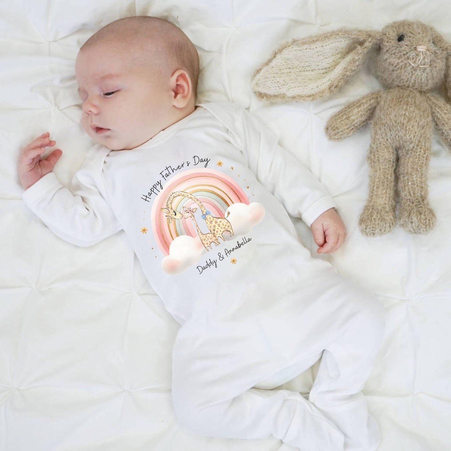 Happy fathers day personalised white baby clothing