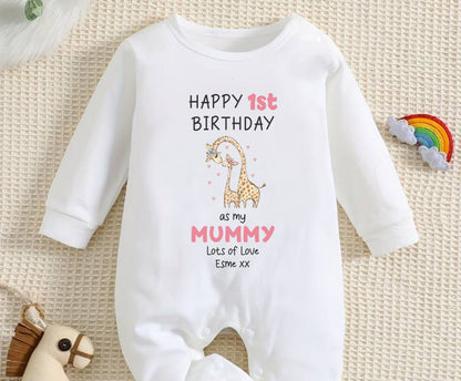 Happy birthday Mummy personalised Baby sleepsuit