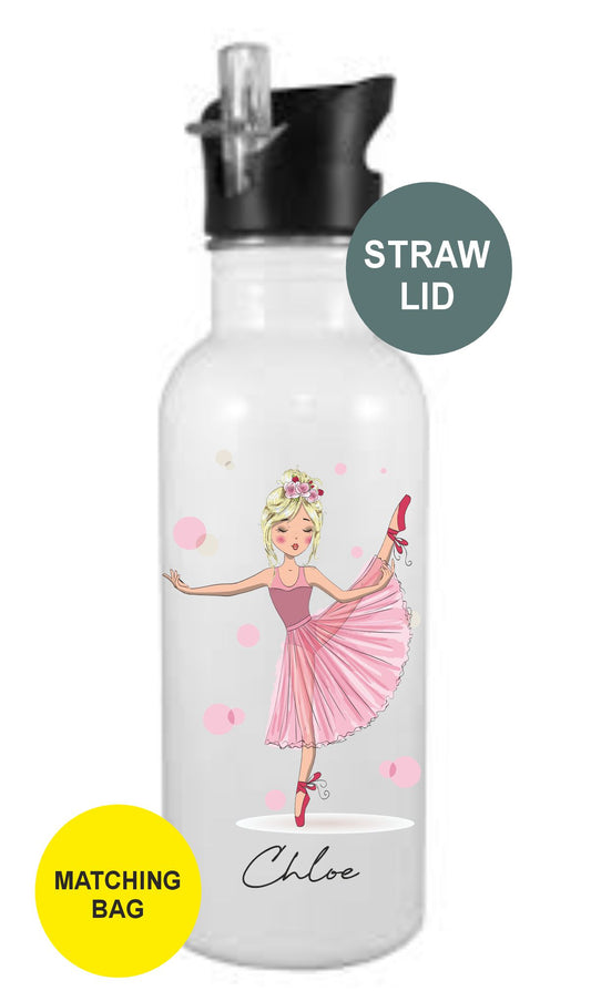 Personalised Cute Little Ballet Girl Water Bottle Kids school bottle