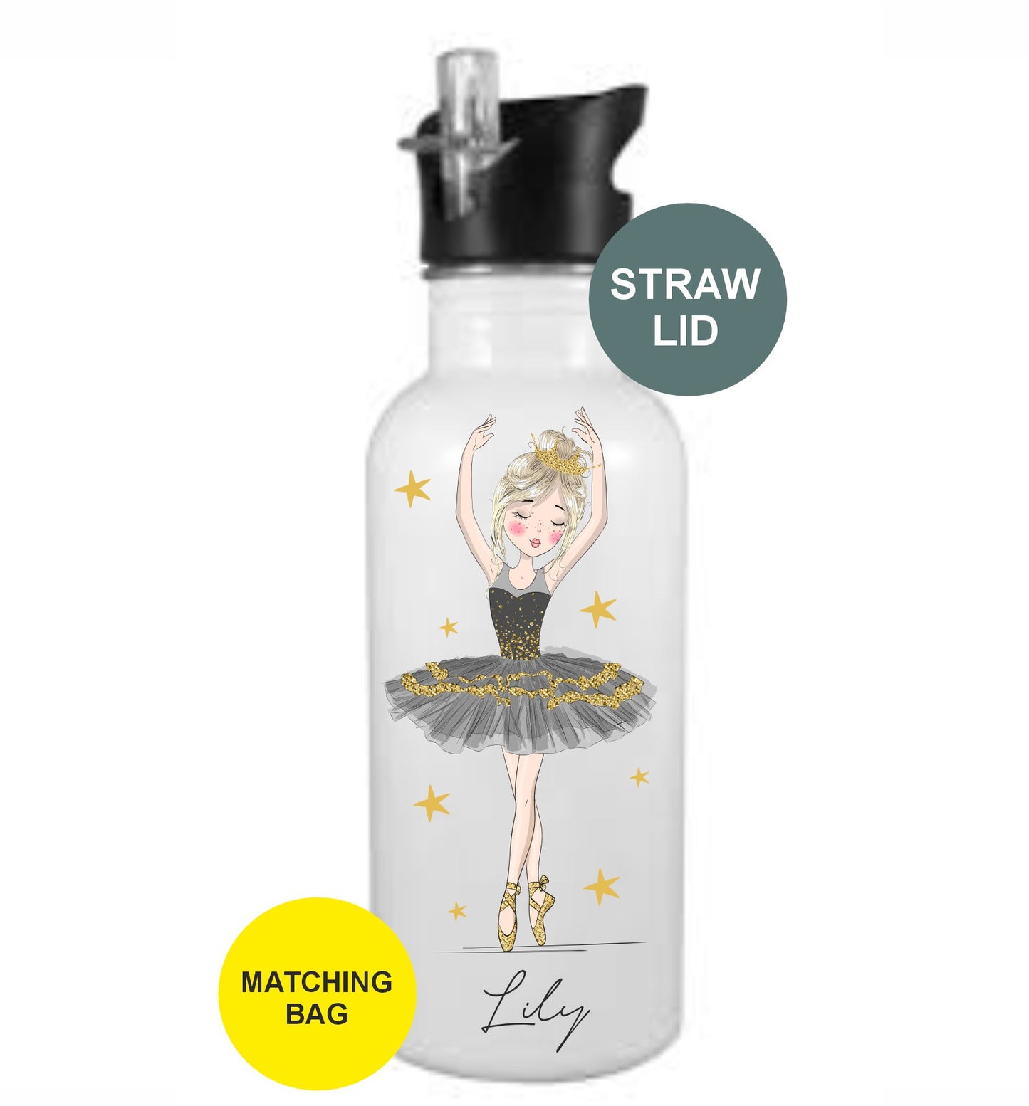 Personalised Cute Little Ballet Girl Water Bottle Kids school bottle