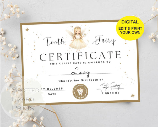 Tooth Fairy certificate