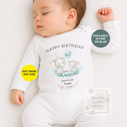 Personalised Grandad Birthday Baby Outfit, 60th 70th 80th Grandad Gift, Baby Vest Sleepsuit T-Shirt, Happy Birthday Grandpa from Baby