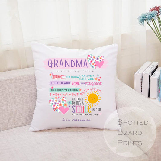 Personalised Cushion, I hugged this pillow, Nanny Cushion, Grandma Cushion