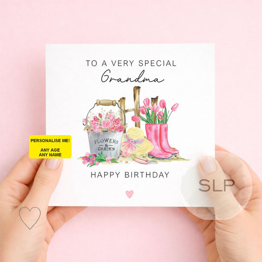Personalised Grandma Birthday Card, Gardening Birthday Card, Any Age Custom Name Card, Nanny Nan Gran Birthday Card, Garden Lover Birthday