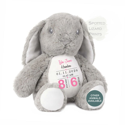 Personalised Soft Toy,New Birth Gift,Baby Shower Gift,New Baby Gift,Baby Keepsake, Baby Boy,Newborn Gift, Bunny Toy, Teddy,New Parents