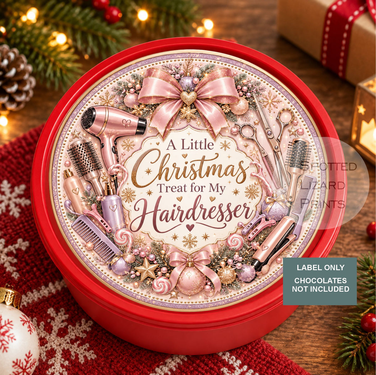 Hairdresser Christmas Gift Label | A Little Christmas Treat for My Hairdresser | Hair Stylist Thank You Gift | Chocolate Tin Label