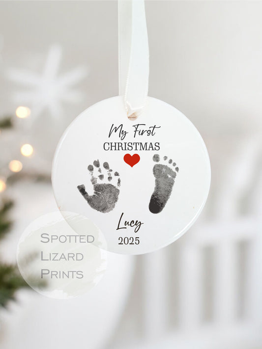 Personalised My first Christmas Bauble, Babies 1st Christmas Bauble | Baby foot and Hand Prints – Baby First Xmas Ornament