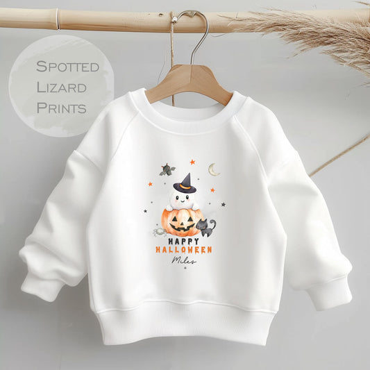 Personalised Cute Halloween Kids Sweatshirt Cute Pumpkin, Unisex Halloween Outfit, Spooky Outfit Trick or Treat Sweatshirt, Halloween jumper