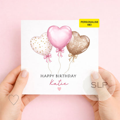 Happy Birthday Personalised Card Female Beautiful And Elegant Ladies Birthday Balloon Roses Design Customised Name And Age