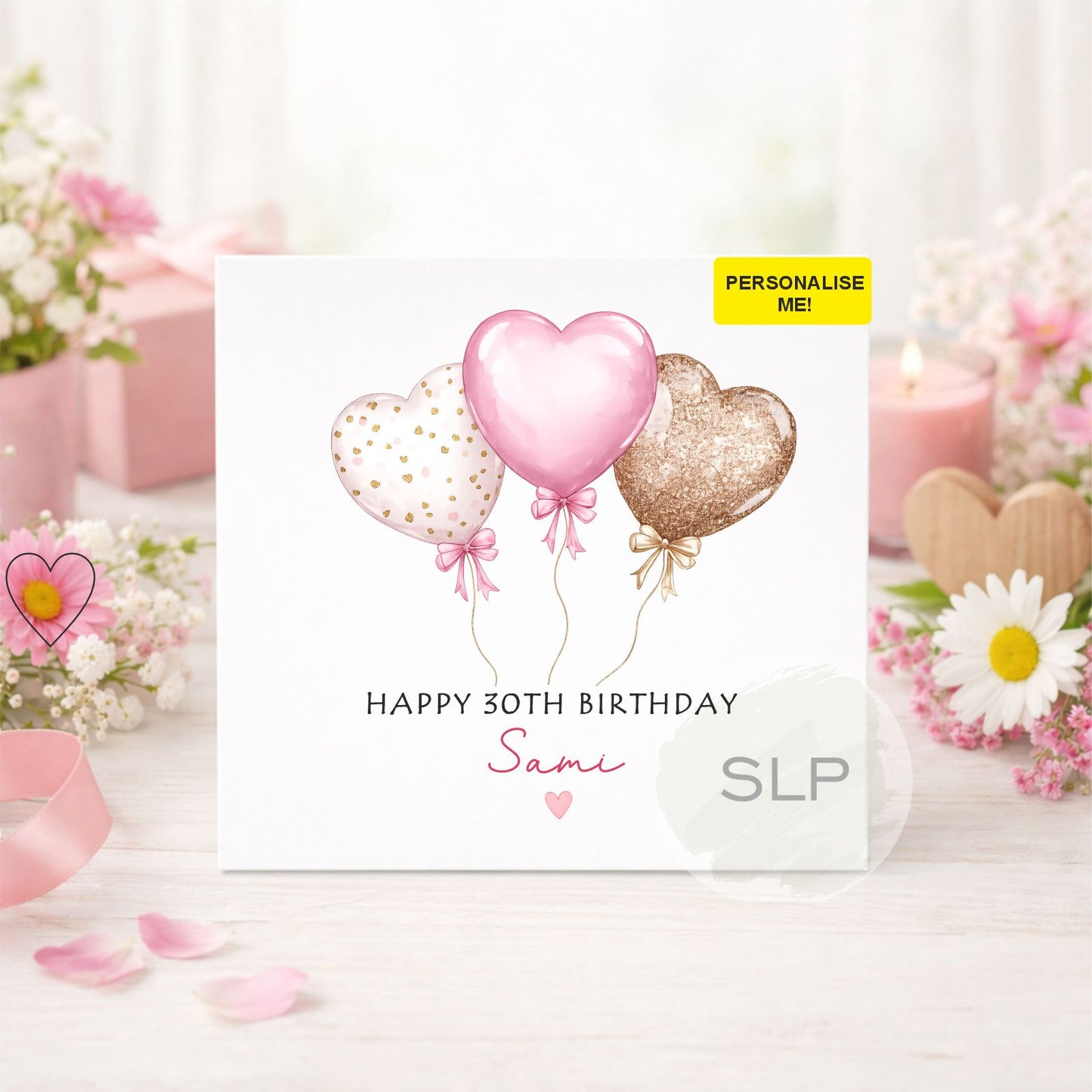 Happy Birthday Personalised Card Female Beautiful And Elegant Ladies Birthday Balloon Roses Design Customised Name And Age