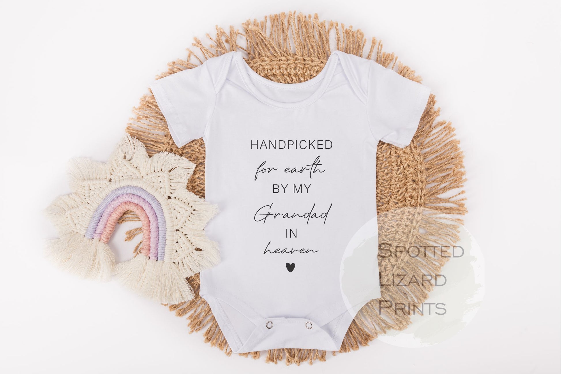"Hand Picked For Earth By My Grandad In Heaven" Baby Vest - 100% Cotton Bodysuit (3-6 Months, White)