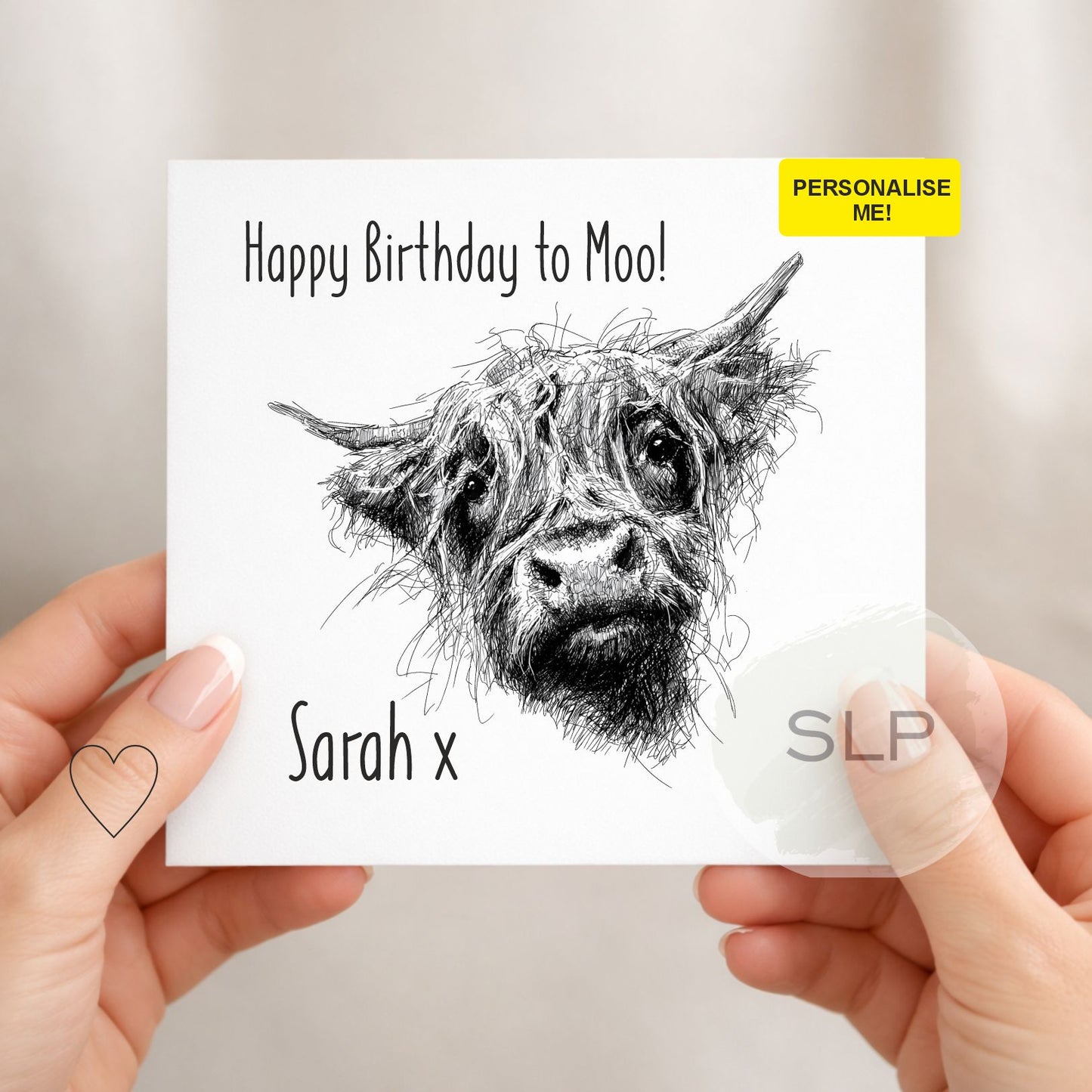 Personalised Highland Cow Birthday Card – Funny “Happy Birthday to Moo” Card – Custom Name Farm Animal Card – Cute Cow Birthday