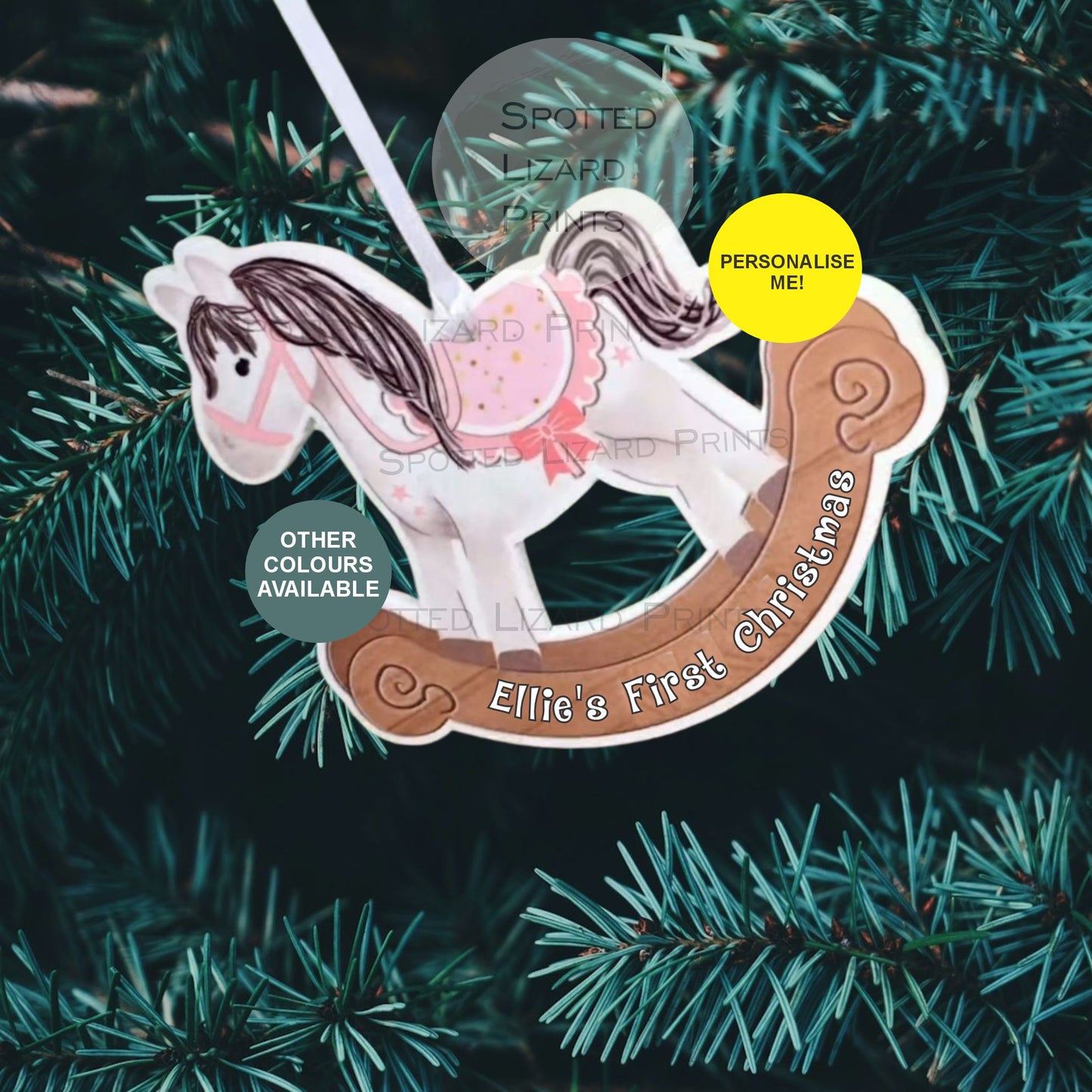 Personalised First Christmas Rocking Horse Bauble