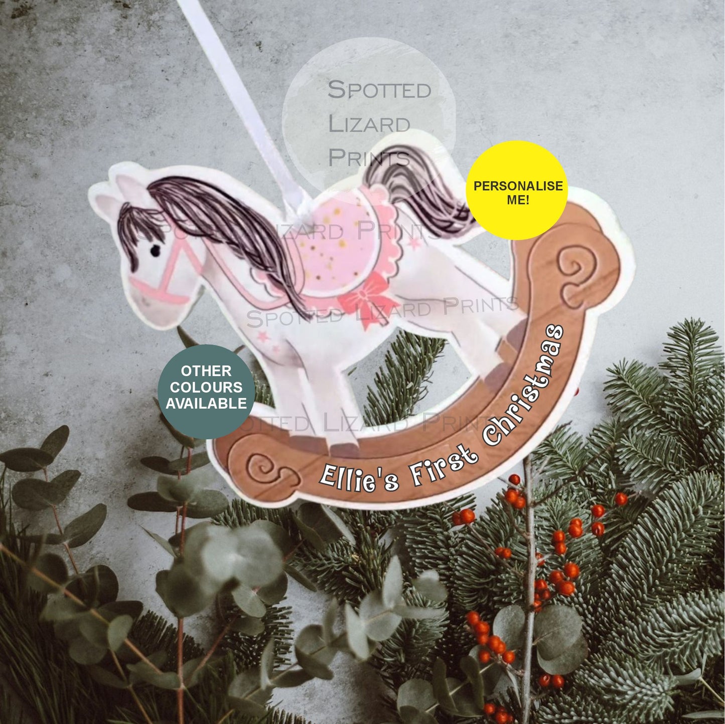 Personalised First Christmas Rocking Horse Bauble