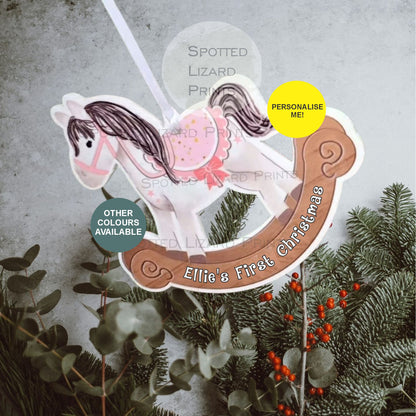 Personalised First Christmas Rocking Horse Bauble
