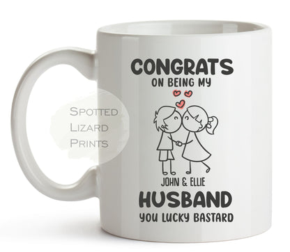 Personalised Congrats on Being my new Husband you lucky Bastard Mug | Mr and Mrs, Mr and Mr |Newlyweds Wedding Day Gifts