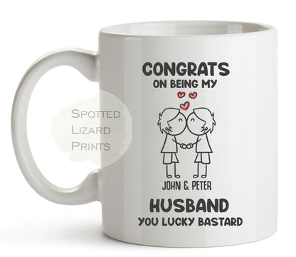 Personalised Congrats on Being my new Husband you lucky Bastard Mug | Mr and Mrs, Mr and Mr |Newlyweds Wedding Day Gifts