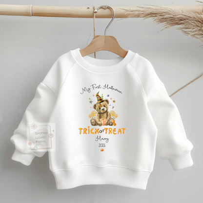 Personalised First Halloween Baby Outfit | My 1st Halloween Sleepsuit, Vest or T-shirt - Halloween Teddy Trick or Treat