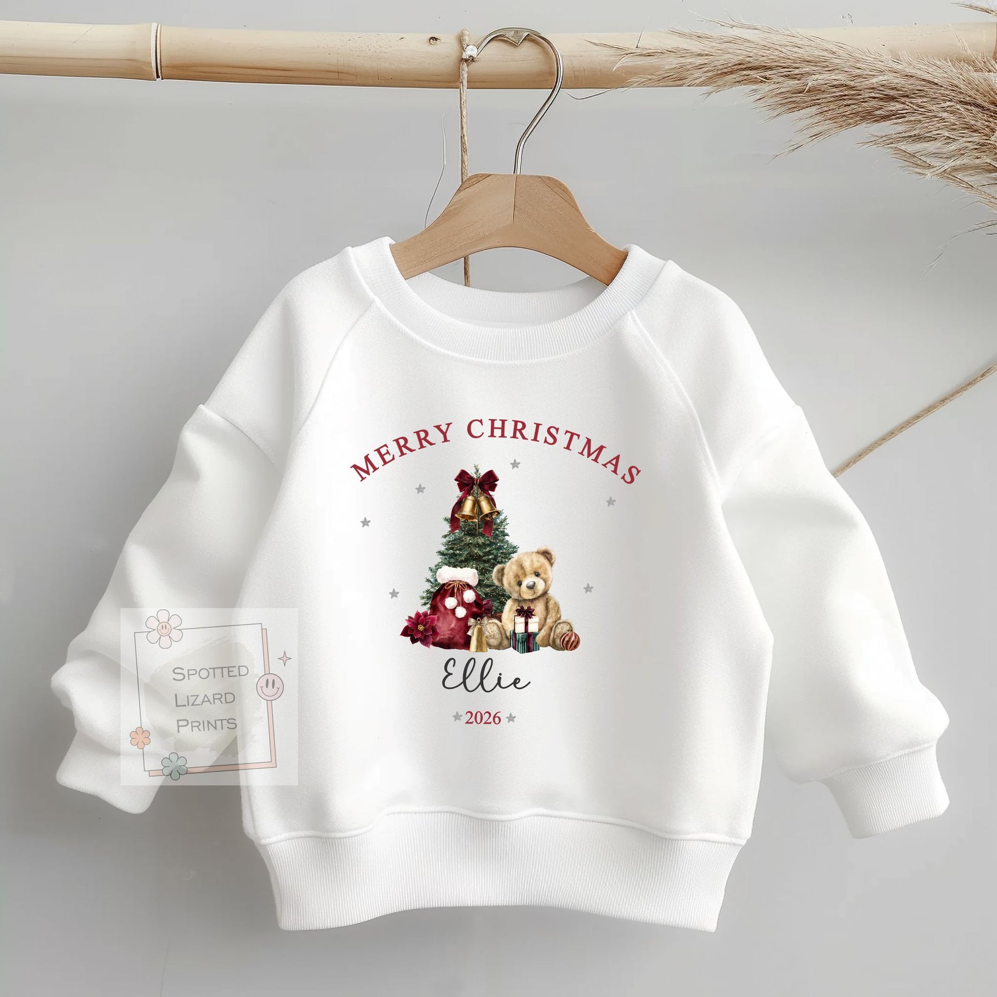 Personalised Merry Christmas Baby Outfit, Custom Christmas Baby Bodysuit, Teddy Bear Christmas Jumper, First Christmas Gift, Kids Tee